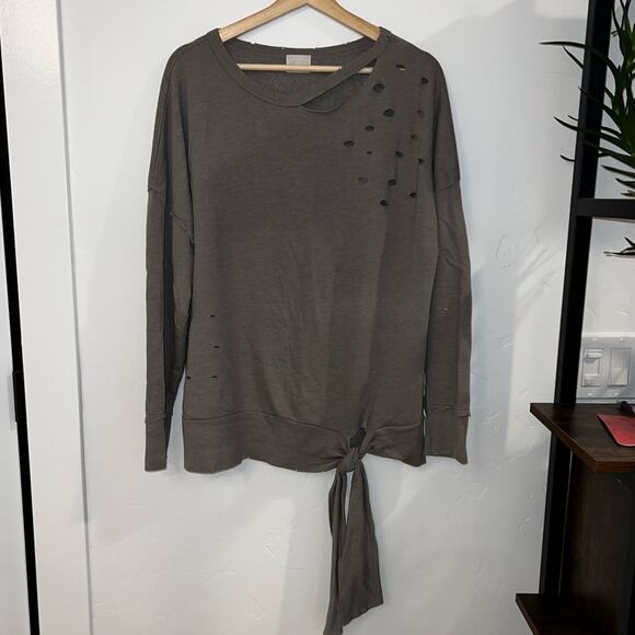 ABOUND Olive/Khaki Green Heathered TIE HIP Cotton Distressed SWEATSHIRT size L - Picture 11 of 16